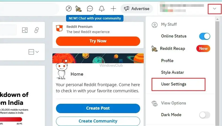 Click Use Settings on Reddit From Web Browser