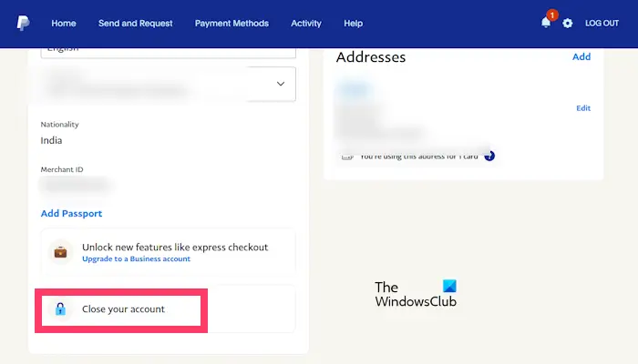 Close PayPal personal from Web