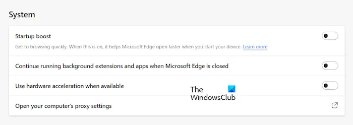 Disable Startup boost in Edge