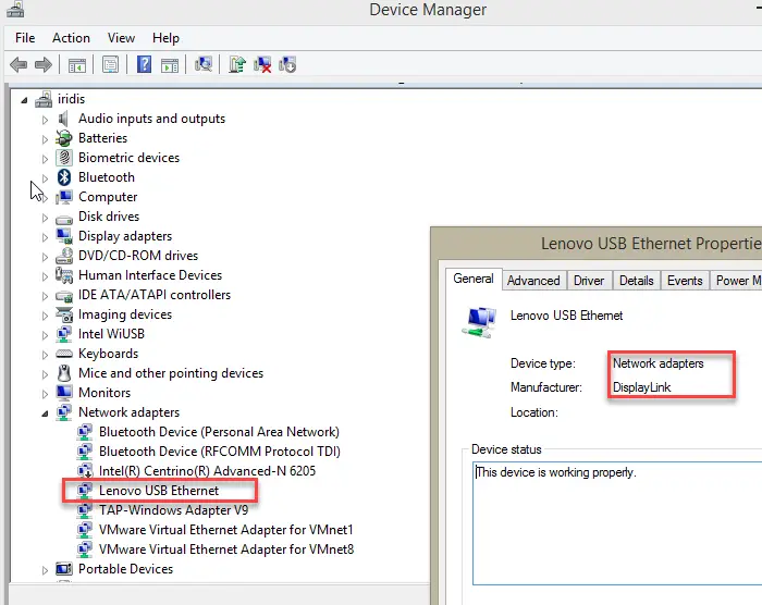 Docking station listed in Device Manager