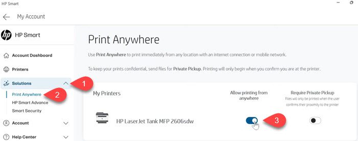 Enable Print Anywhere in HP Smart