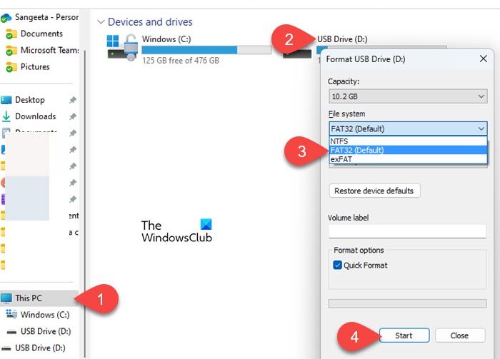 Format USB to FAT32 using File Explorer