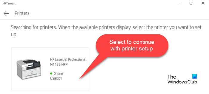HP Smart - Identifying printer
