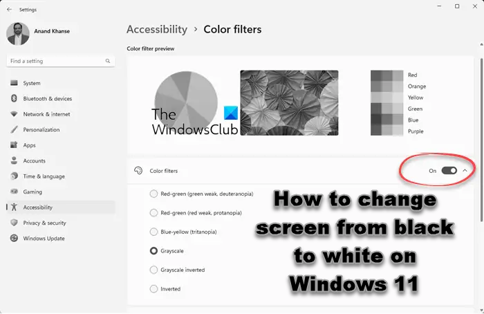 How to change screen from black to white on Windows 11