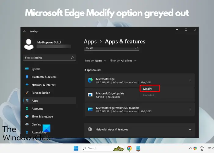 Microsoft Edge Modify option greyed out
