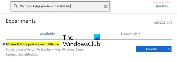 Icono de perfil de Microsoft Edge en la barra de título