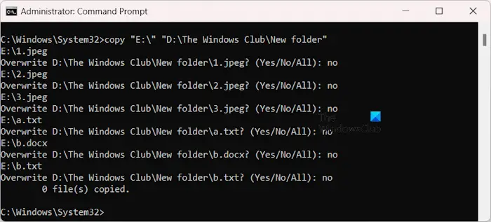 Overwrite message in copy command