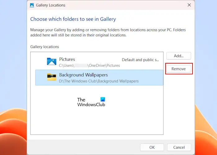 Remove folder in File Explorer Gallery