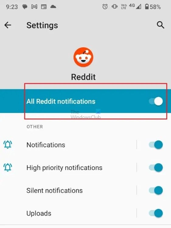 Desactivar todas las notificaciones de Reddit en Android