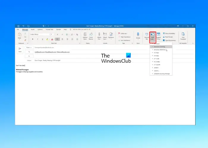 Set up and send recurring emails in Outlook