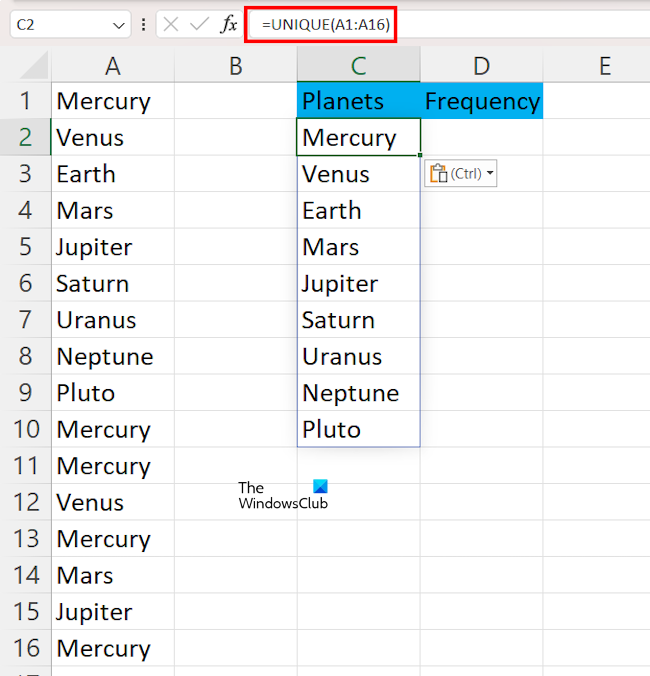 Use Unique formula in Excel