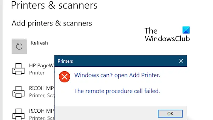 Windows can't open Add Printer error