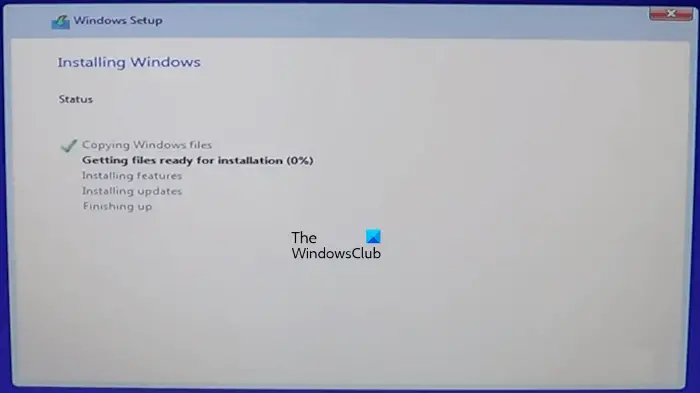 Windows installation starts