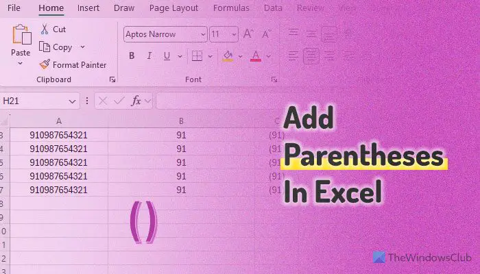 How to add parentheses in Excel