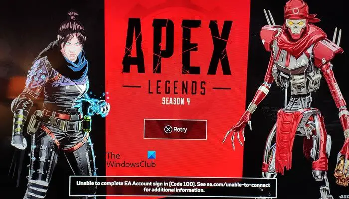 Apex Legends Error Code 100 on PC and Xbox