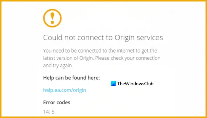 Could not connect to Origin services