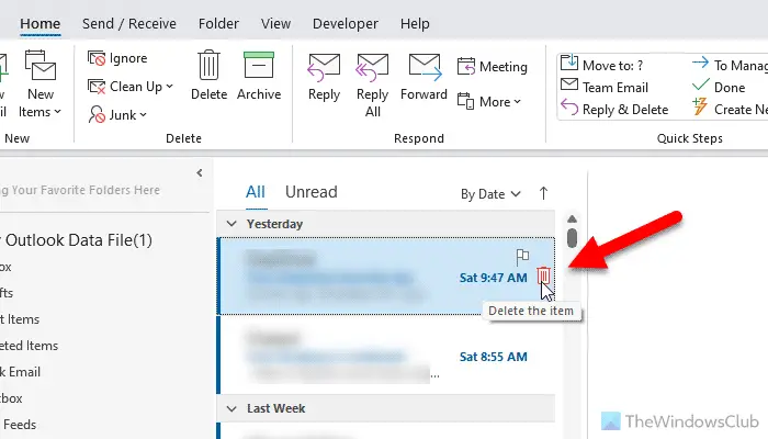 Outlook Delete button grayed out