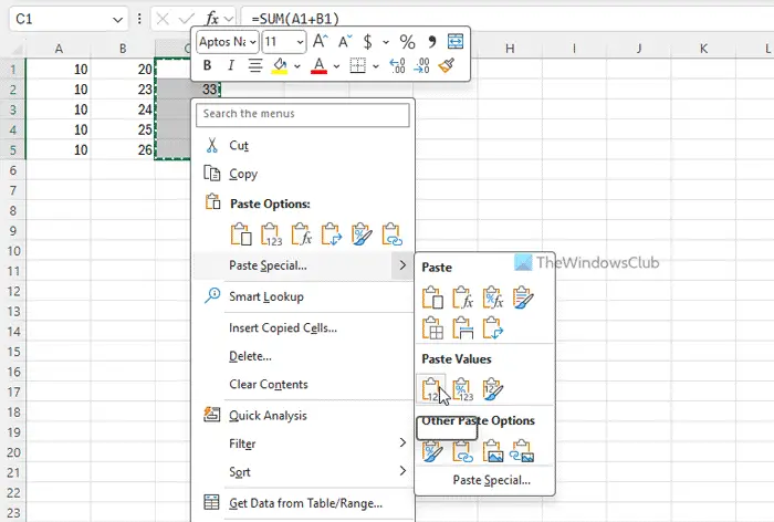 How to remove formula in Excel and keep text