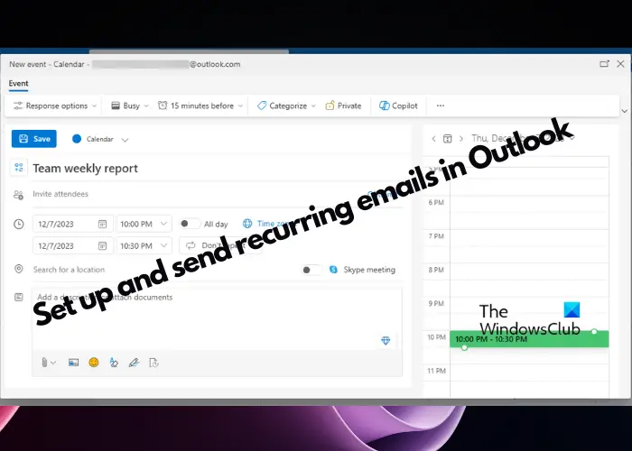 configurar y enviar correos electrónicos recurrentes en Outlook