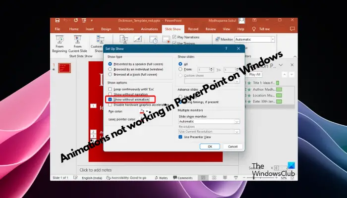 Animations not working in PowerPoint on Windows