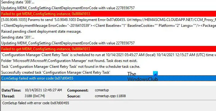 CcmSetup Failed With Error Code