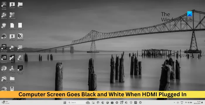 La pantalla de la computadora se vuelve blanca y negra cuando se conecta HDMI