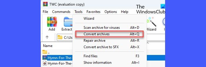 Convertir archivos en WinRAR