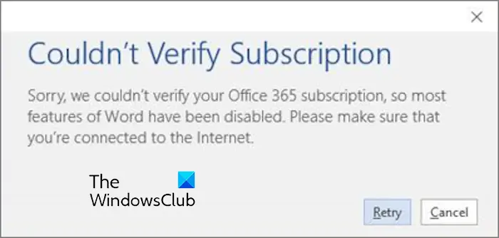 Couldn’t verify your Office 365 subscription