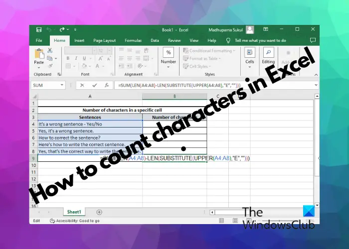 Count characters in Excel
