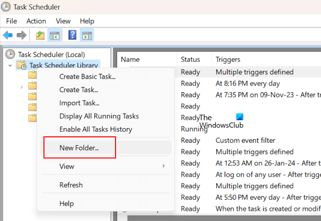 Create new folder in Task Scheduler