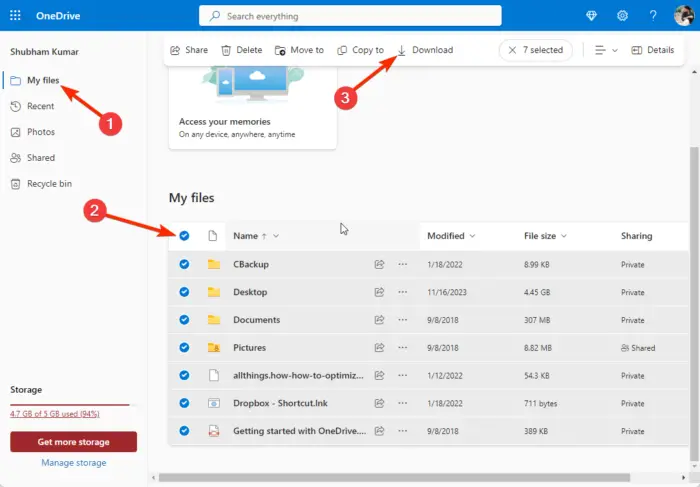 Download all OneDrive files at once to a PC