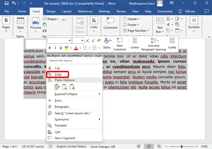 How to duplicate a Page in Word