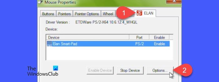 Elan tab in Mouse properties