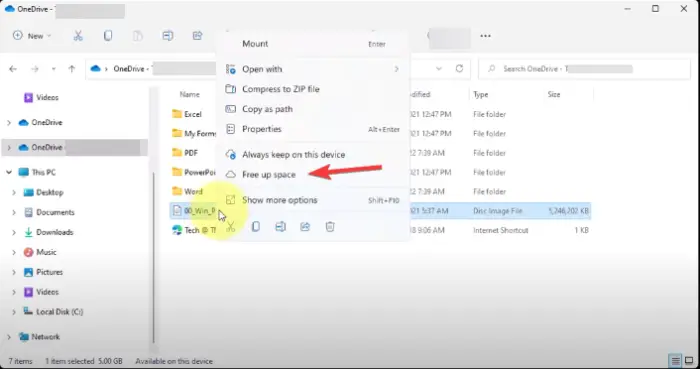 Free up disk space with OneDrive on Windows
