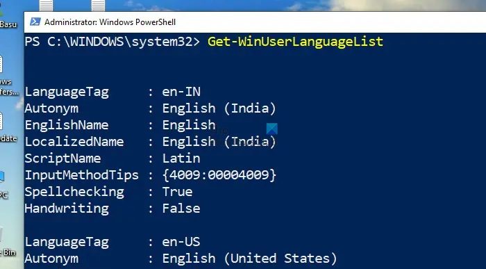 Get Windows Language User List