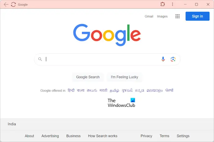 Google Chrome with address bar hidden
