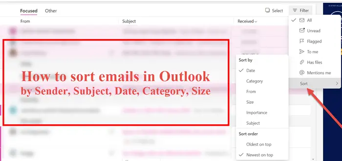 How to sort emails in Outlook by Sender, Subject, Date, Category, Size