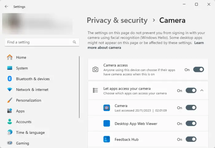 Let apps access your camera