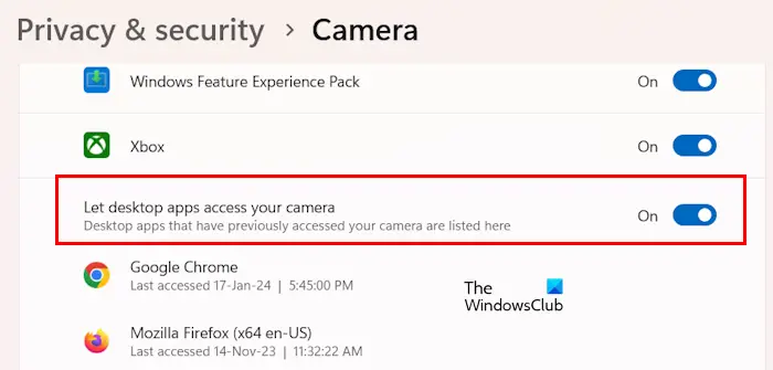 Manage Camera permissions Windows 11