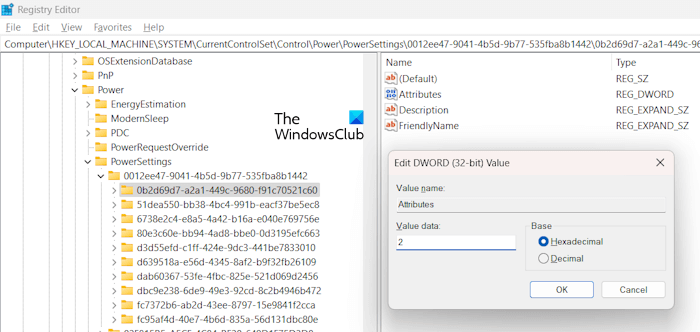 Modify Power Setting Attributes in Registry