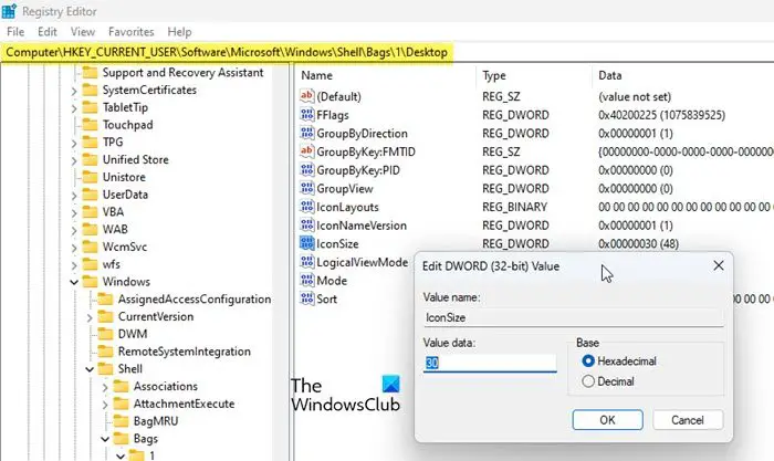 Modify icon size using Registry Editor