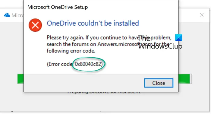 OneDrive Error Code 0x80040c82