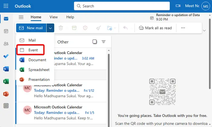 schedule a Teams meeting in Outlook
