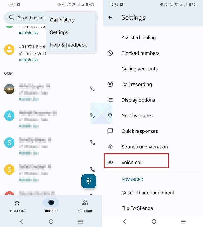 Open VoiceMail Settings on Android