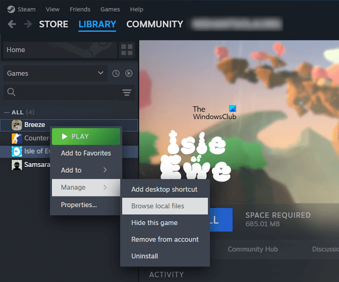 Open game local files in Steam