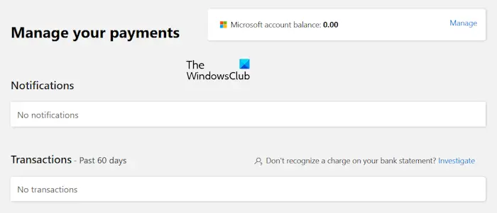 Payment options Microsoft account
