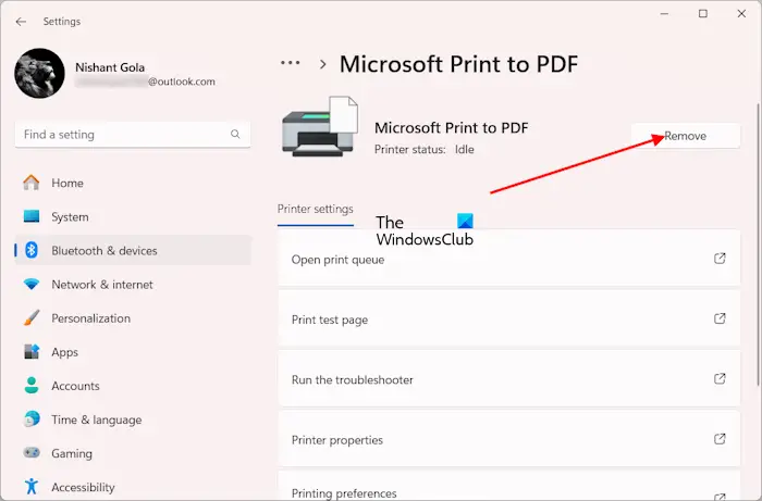 Remove printer in Windows 11