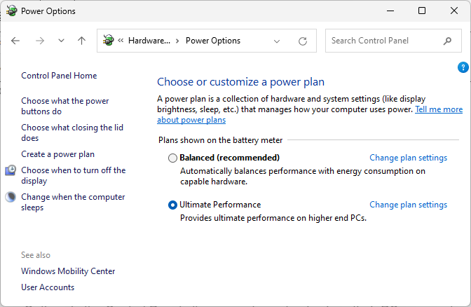 Set Power Options to Ultimate Performance