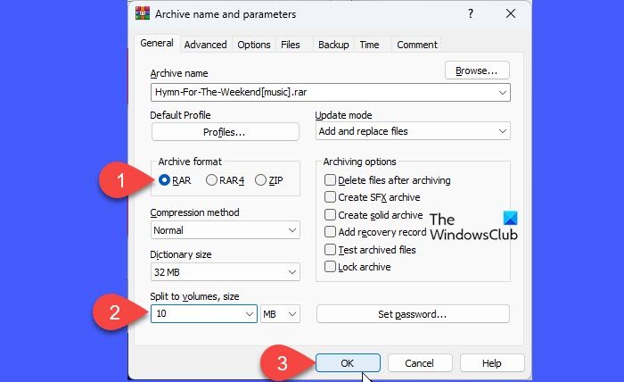 Split archive using WinRAR