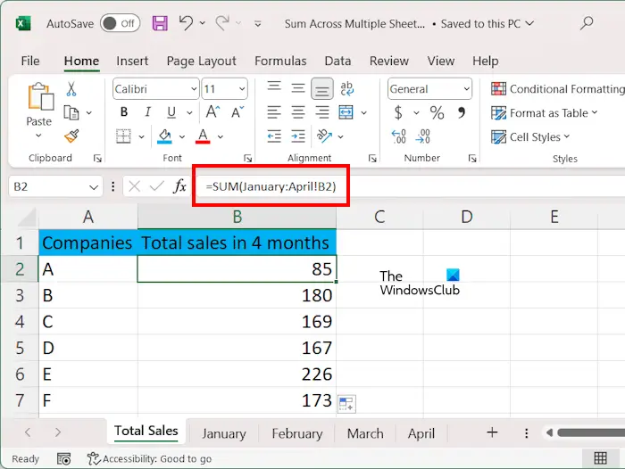 Sum across range of sheets Excel